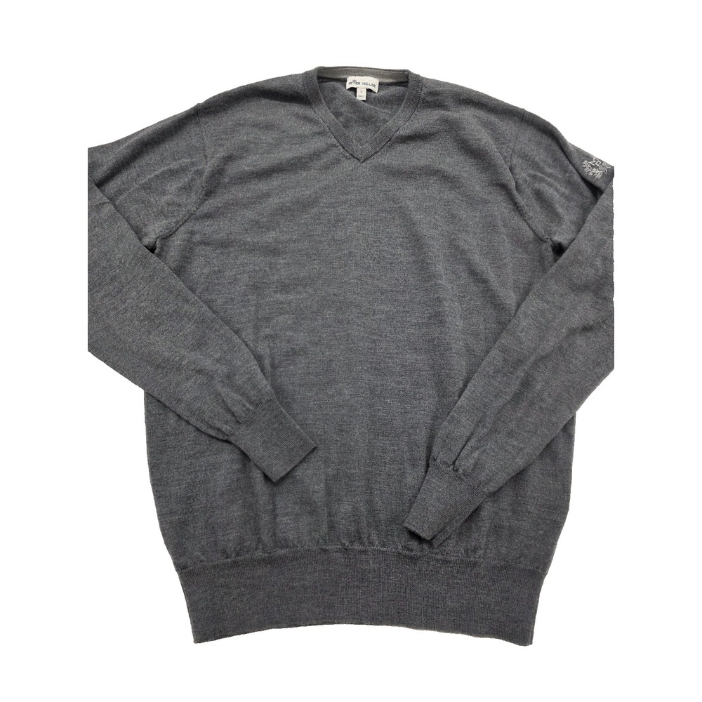 Peter Millar Crown Soft Merino Wool Silk Gray V-Neck Sweater Size Men's Size L